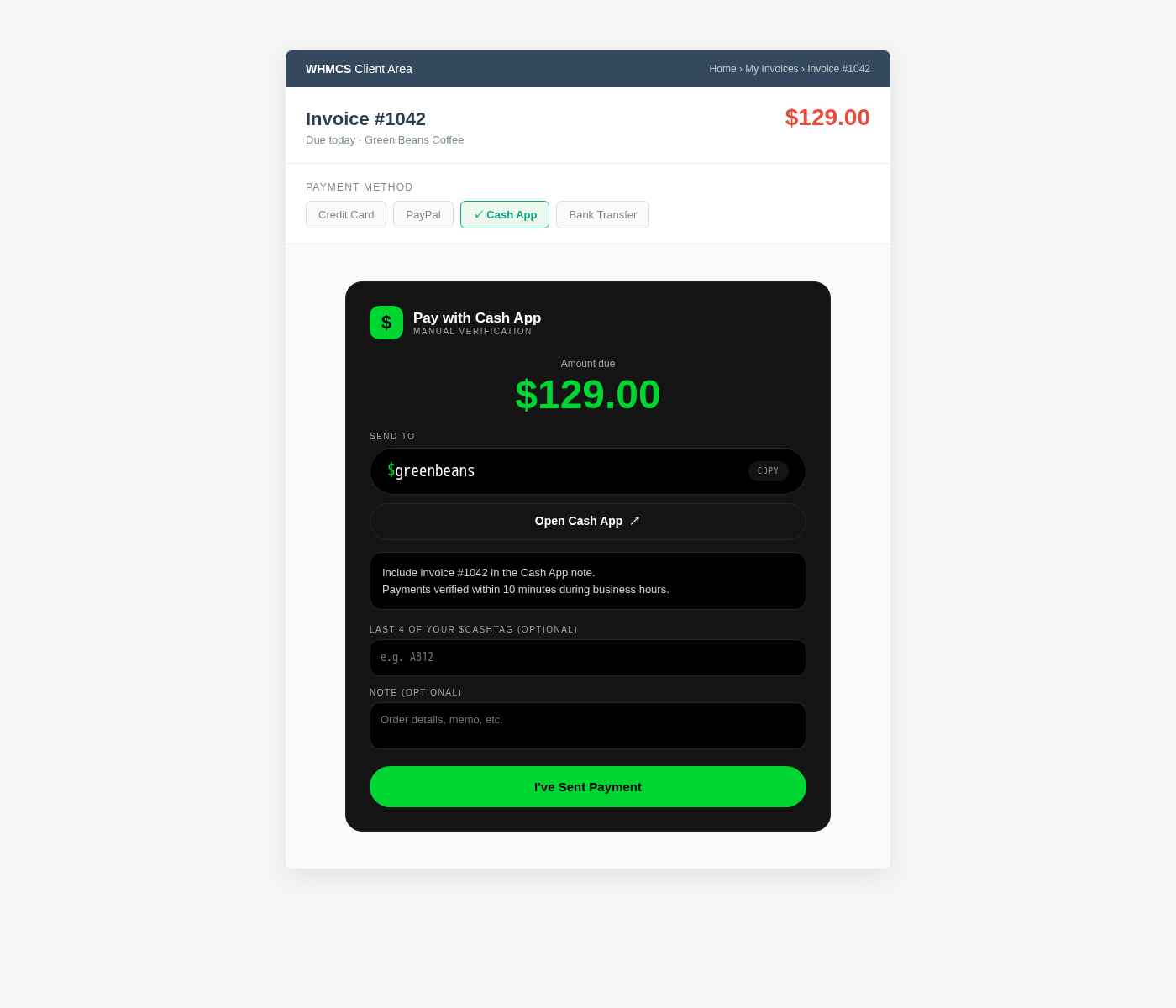 Invoice checkout widget